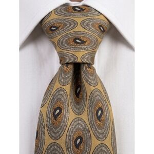 Countess Mara Mens Silk Tie Gold Grey Blue Geometric Paisley Wide Necktie USA